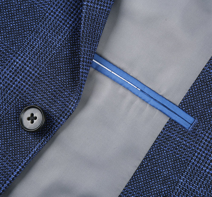 Mens Two Button Classic Fit Sport Coat Blazer in Navy Blue Windowpane Plaid by Renoirin