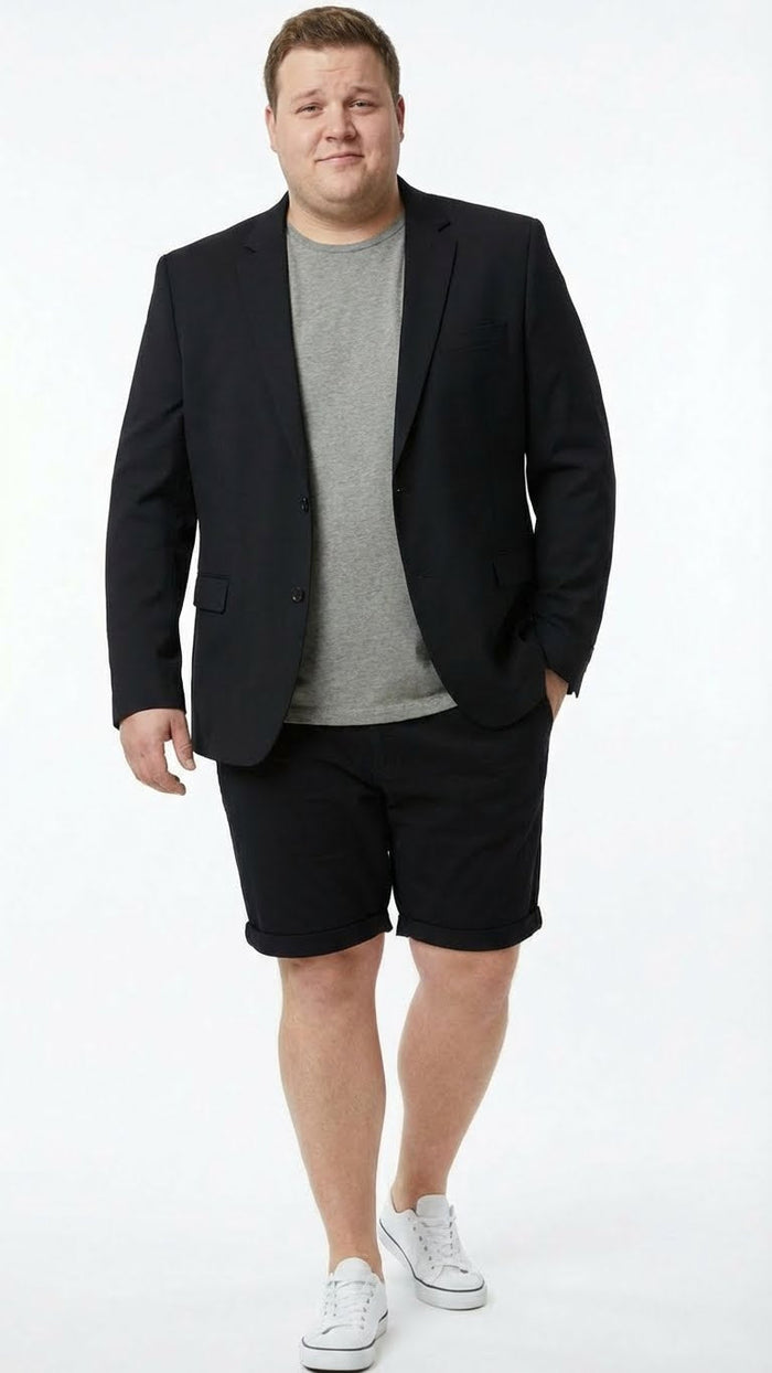 Men’s Black Summer Business Suit with Shorts Pants Set by USA Men's Outlet