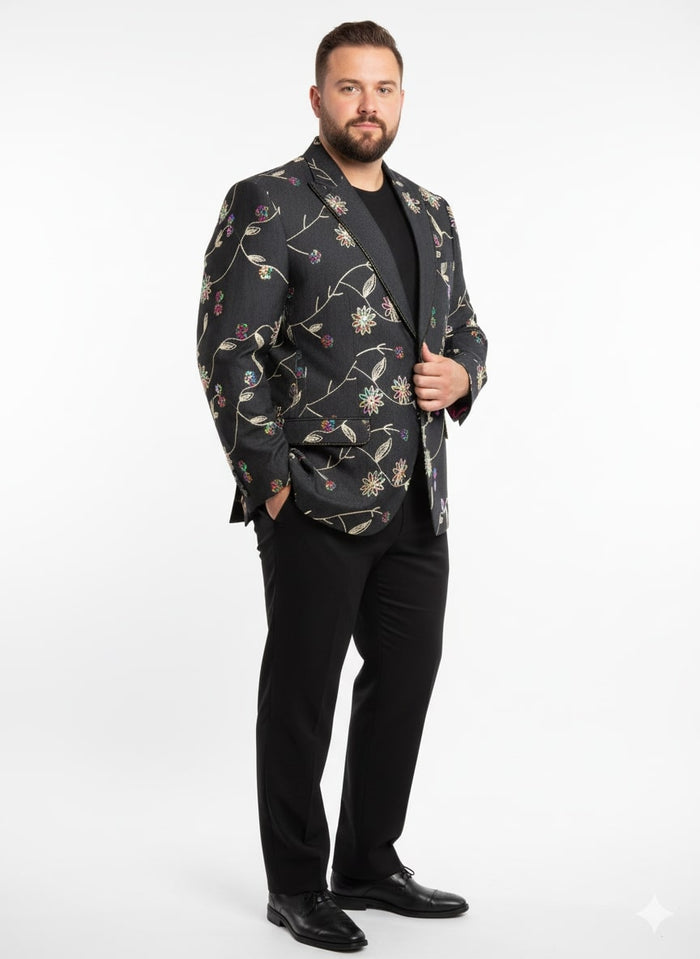 Luxury Black Floral Embroidered Blazer for Men - Designer Party and Wedding Wear Jacket by USA Men's Outlet