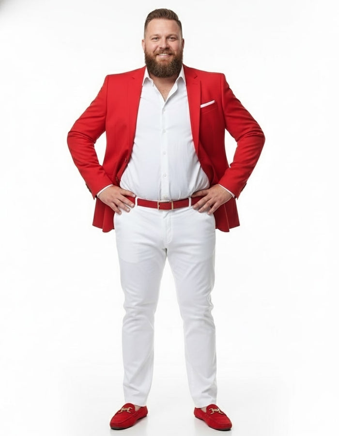 Mens Red Blazer and White Pants Set - Stylish Casual Dress Outfit For New Year Holiday and Christmas Suit by USA Men's Outlet