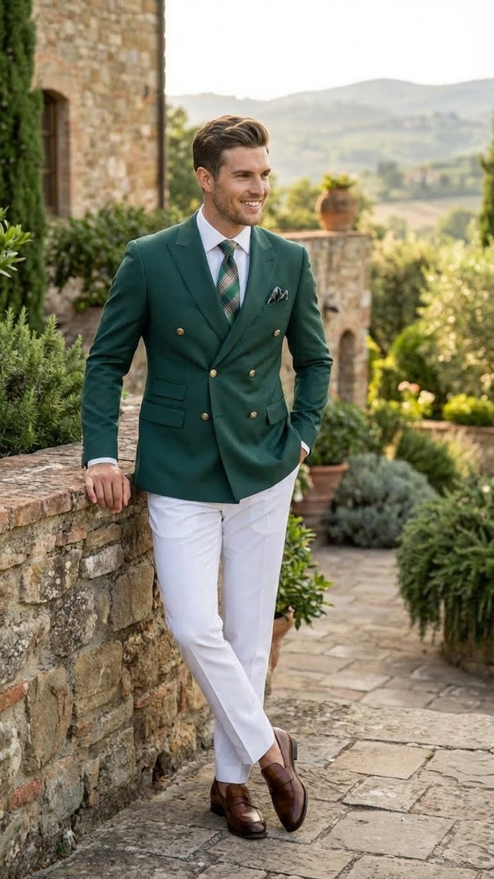 Men’s Dark Green Double Breasted Blazer - Hunter Olive Green Sport Jacket coat by USA Men's Outlet