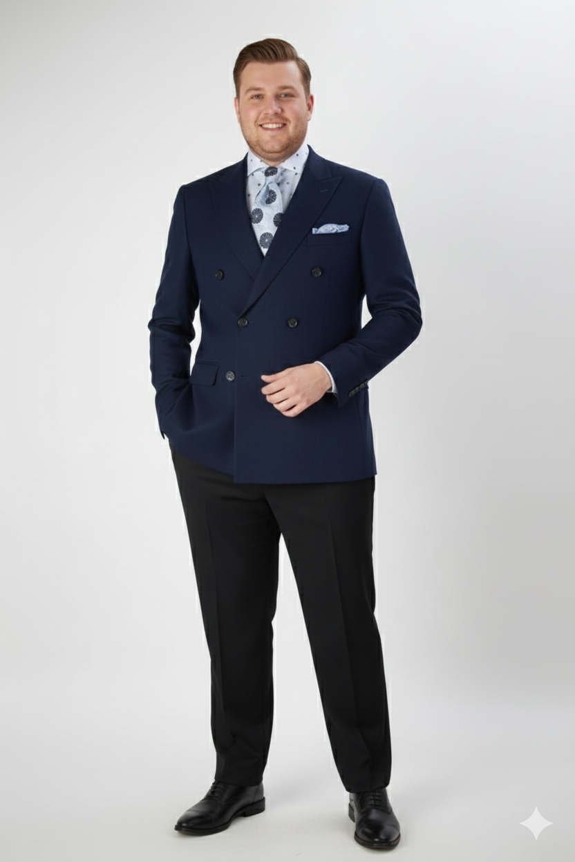 Men’s Navy Blue Double-Breasted Blazer - Suit Jacket - Premium Tailored Fit Formal Wedding and Business Sport Coat by USA Men's Outlet