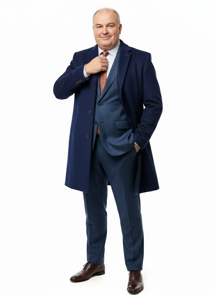 Mens Cobalt Blue Wool and Cashmere Car Coat Overcoat - Classic Winter Topcoat for Indigo Saphire Color (light Navy Dark Royal) by USA Men's Outlet