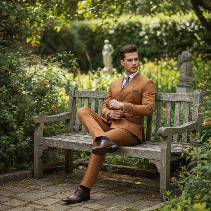 Men’s Vitali Brand Rustish Orange Brown Copper Color Double Breasted Slim Fit Suit USA Men's Outlet