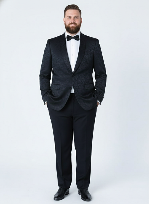 Men’s Black Textured Paisley floral Tuxedo Suit - Premium Slim Fit Formal Wedding, Prom, with Bowtie by USA Men's Outlet