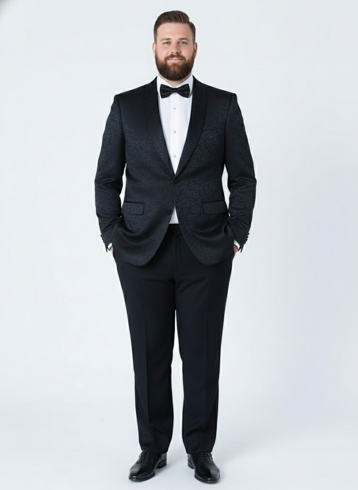 Men’s Black Textured Paisley floral Tuxedo Suit - Premium Slim Fit Formal Wedding, Prom, with Bowtie by USA Men's Outlet