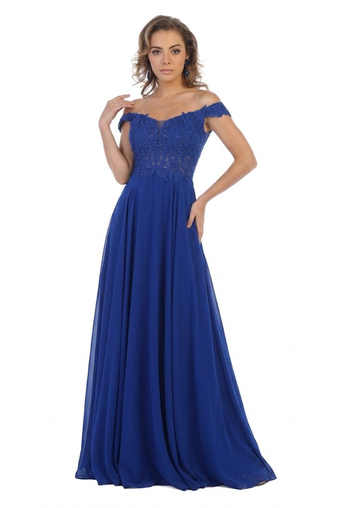 May Queen MQ1602 Off Shoulder Corset Flowy Prom Gown