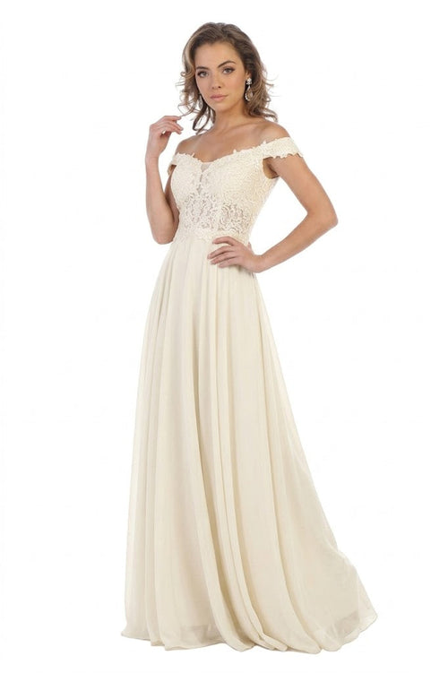 May Queen MQ1602 Off Shoulder Corset Flowy Prom Gown