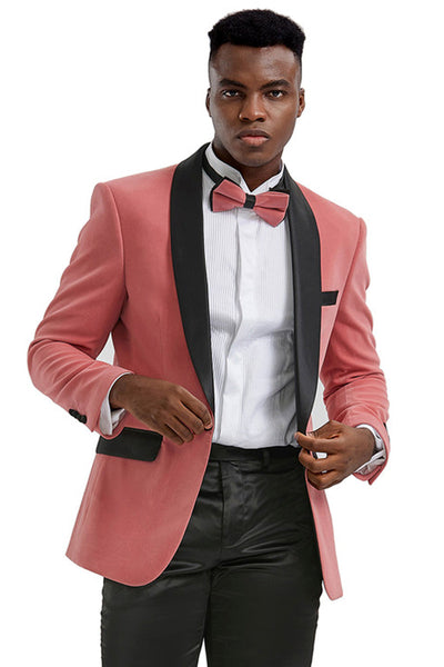 Men's Slim Fit Velvet Tuxedo Jacket in Mauve Coral Pink