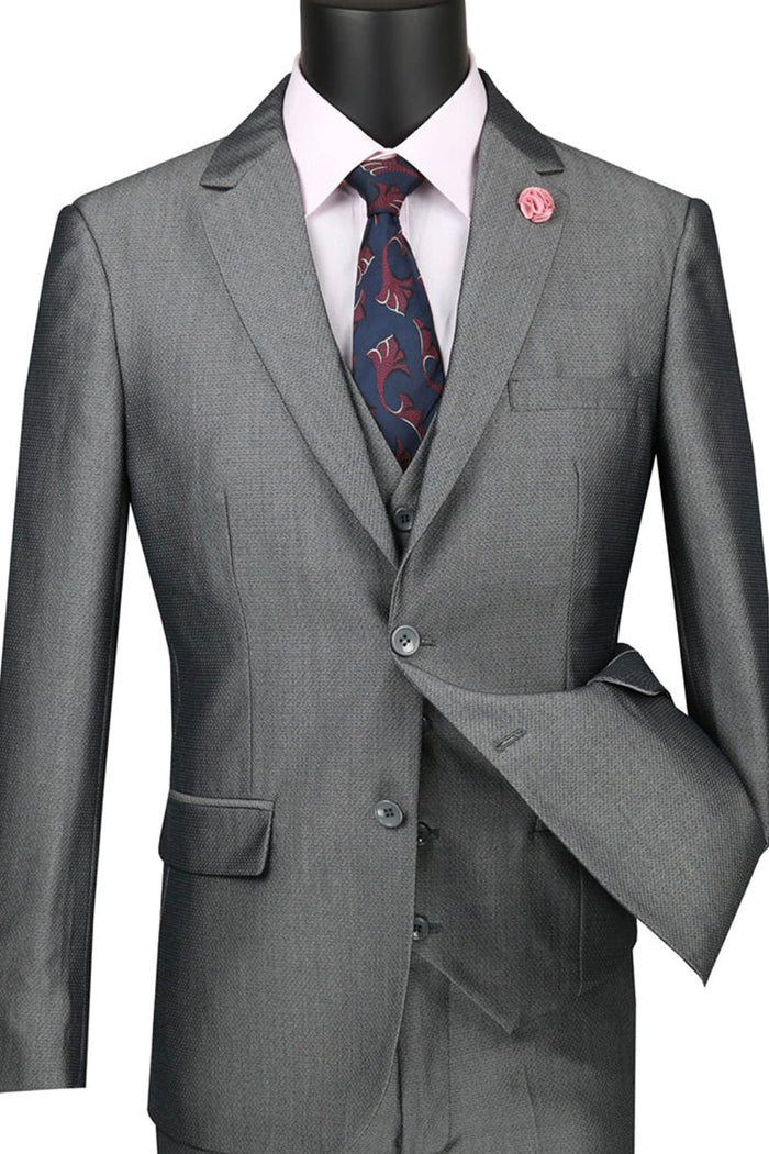 Mens Ultra Slim Fit Vested Suit with Trim in Grey by Vinci