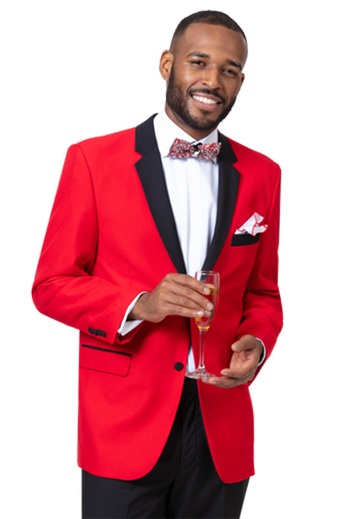 Mens Two Button Modern Fit Tuxedo in Red with Black Lapel by USA Men's Outlet