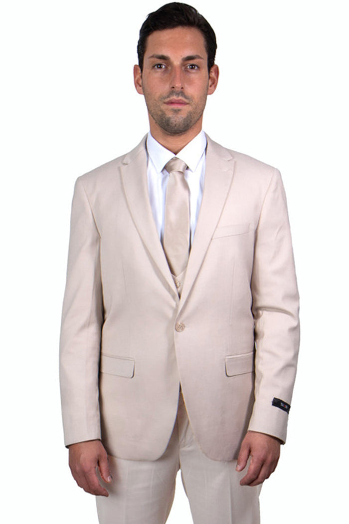 Stylish Tan Men's Suit with One Button Peak Lapel