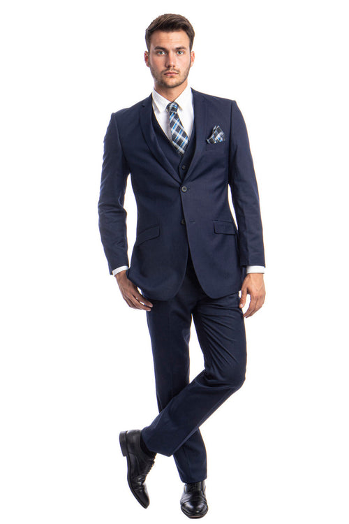 Men's Indigo Navy Two Button Slim Fit Suit by Tazio Suits