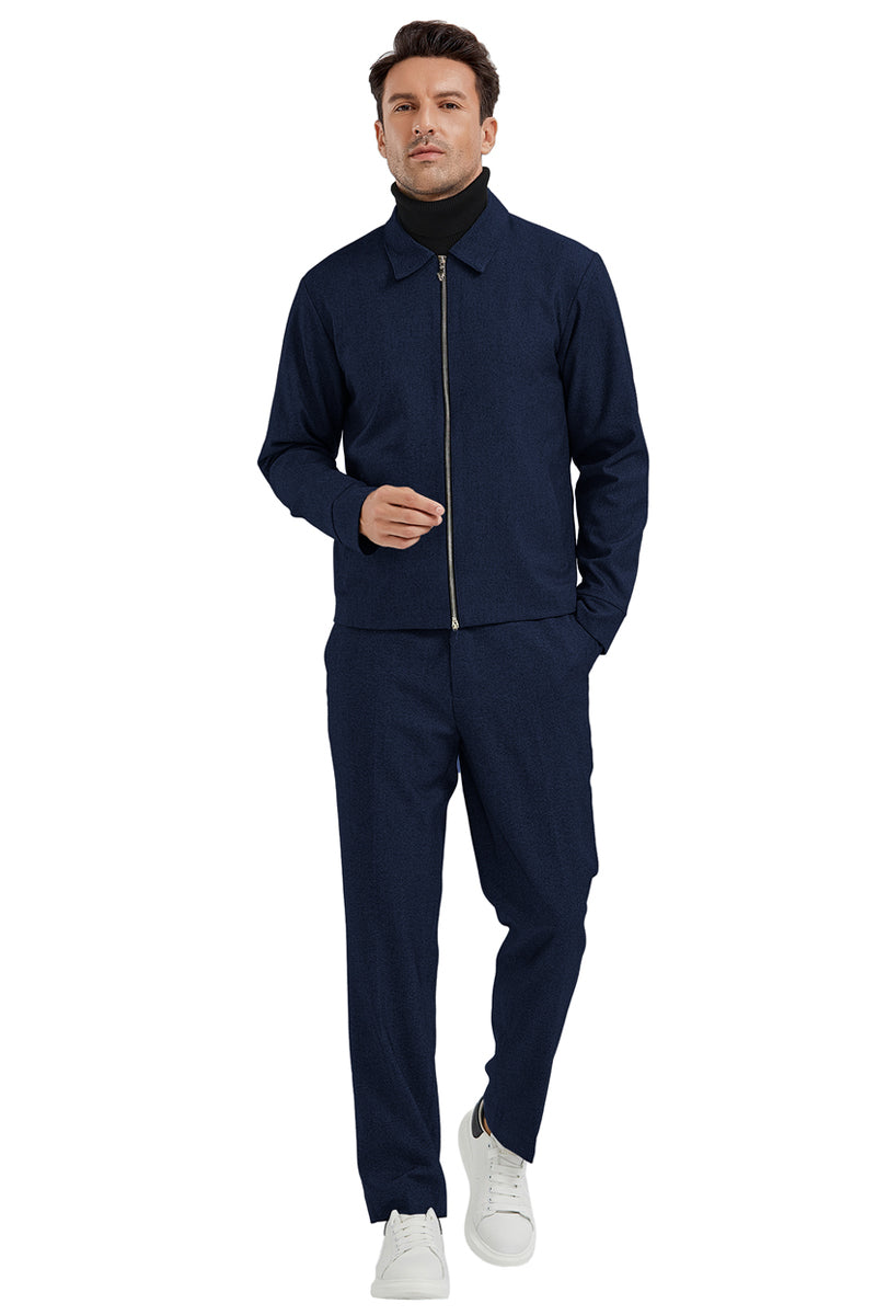 Men's Casual Blue Plaid Track Suit in X-Small