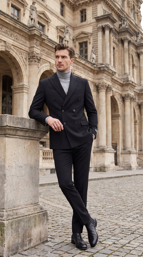Men's Designer Stacy Adams Classic Double Breasted Suit in Black  Peak Lapel Slim fit