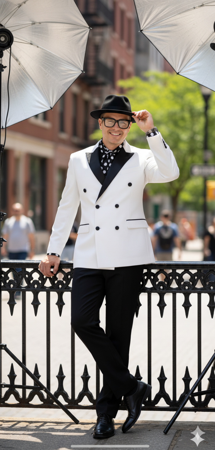 Men’s White and Black Double-Breasted Tuxedo - Modern Slim Fit Formal Suit for Weddings, Parties, and Special Occasions by USA Men's Outlet