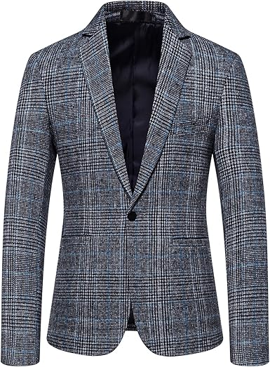 Cashmere and Charcoal Grey and Blue Blazer - Plaid Sport Coat - Windowpane Pattern mensusa