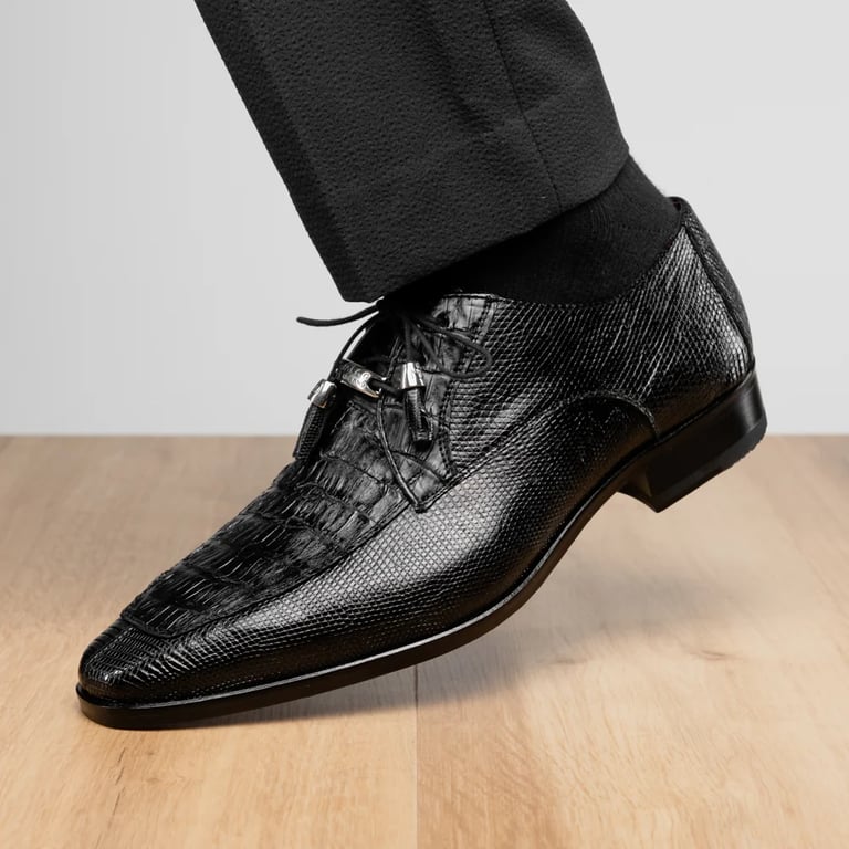 Marco Di Milano Merida Black Genuine Caiman and Lizard Derby Shoes - view 10