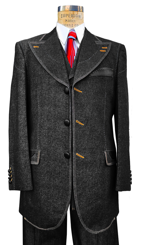 Denim Suit - Cotton Fabric Vested Suit - 3 Pieces Suit - Vested Fancy  Black Suit - Men's Tuxedo USA – SuitUSA