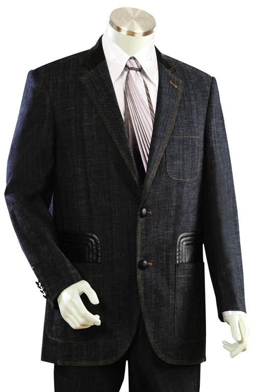 Denim Suit - Denim Blazer - Jean Fabric Black Suit - Patch Pocket