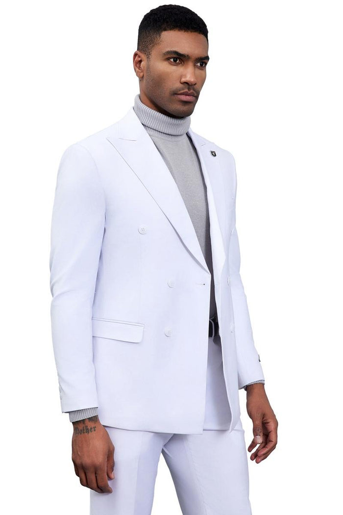 Men's Designer Stacy Adams Classic Double Breasted Suit in White