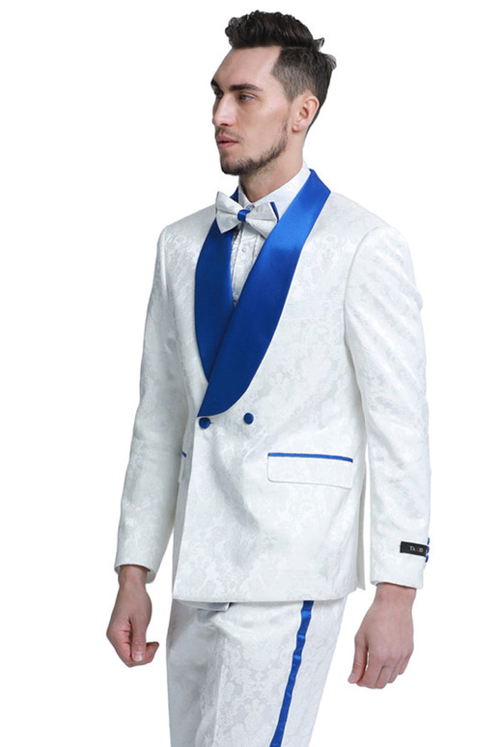 Men's Slim Fit Paisley Tuxedo - Double Breasted Smoking Jacket for Prom & Wedding by Tazzio