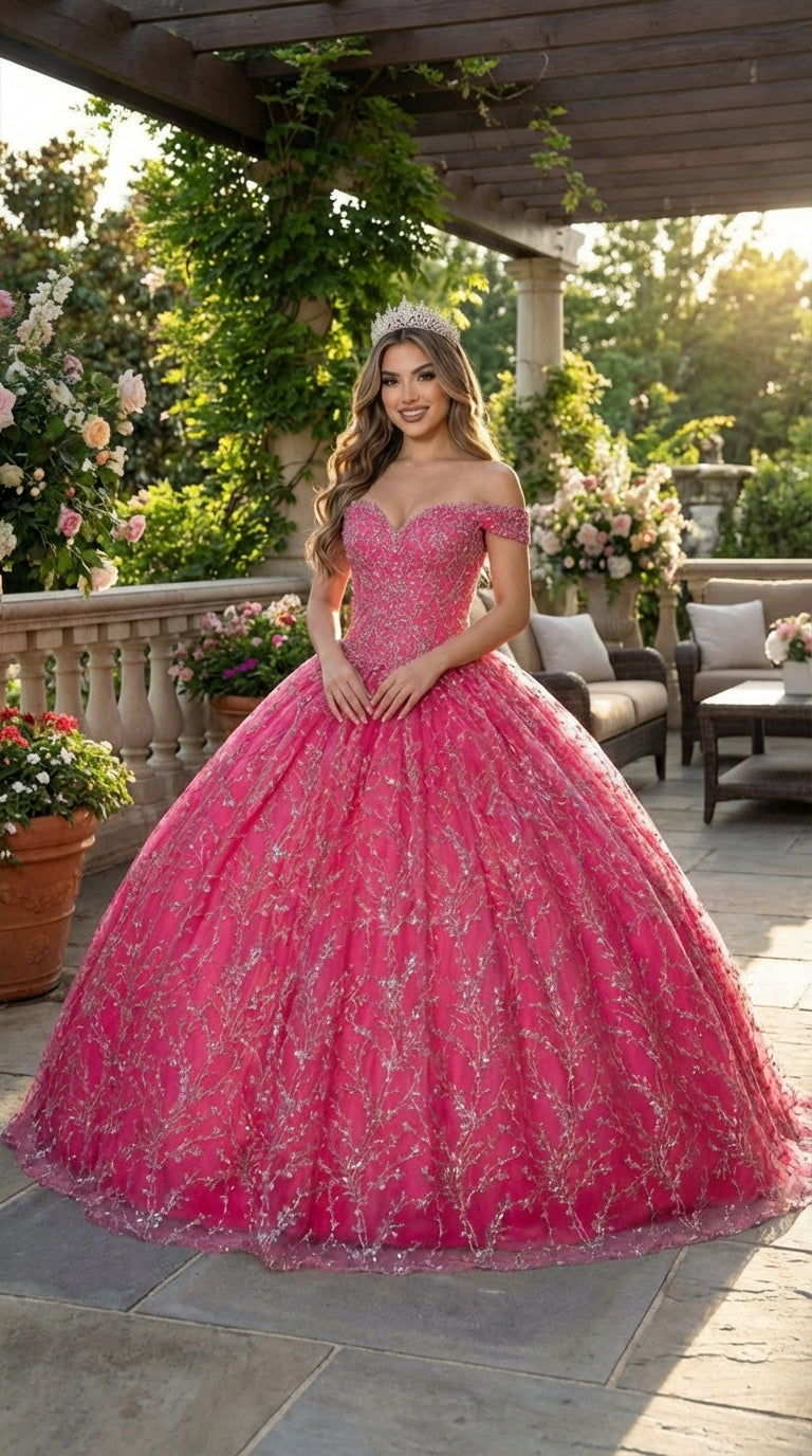Layla K LK183 Off Shoulder Corset Quinceanera Glitter Ball Gown
