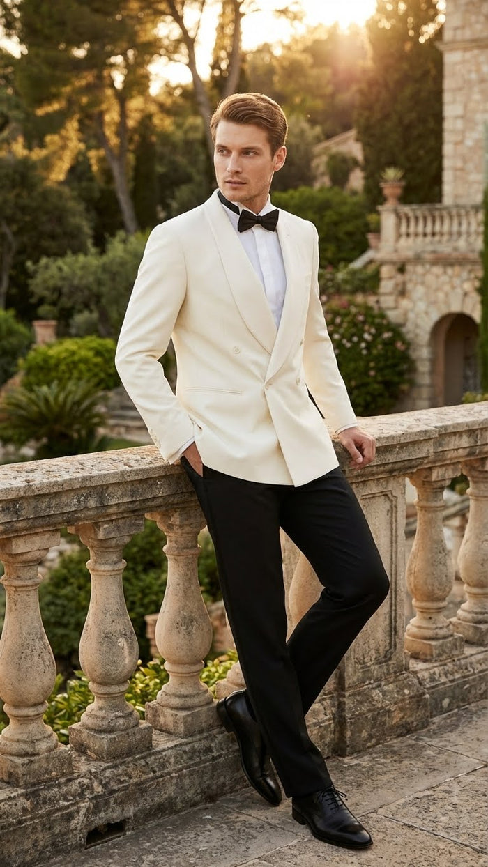 Men’s Ivory Double-Breasted Shawl Lapel Tuxedo Jacket - Premium Formal Dinner Jacket for Weddings and Black-Tie Events by USA Men's Outlet