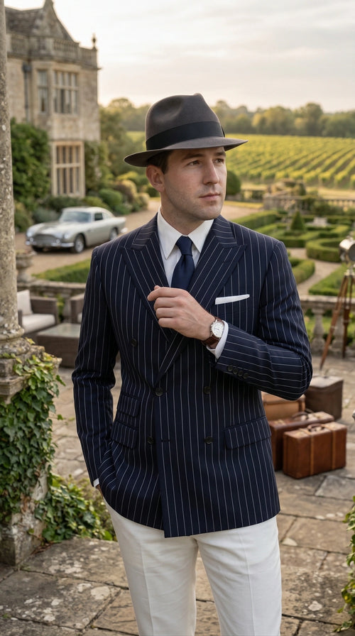 Men’s Black Pinstripe Blazer 1920s Gangster Mob Boss Style Jacket – Classic Double Breasted Vintage Suit Blazer, Formal Party Costume Wear