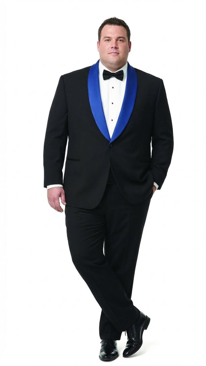 Men’s Black Tuxedo with Royal Blue Shawl Lapel - Modern Formal Dinner Jacket Suit + Pants for Weddings, Proms by USA Men's Outlet
