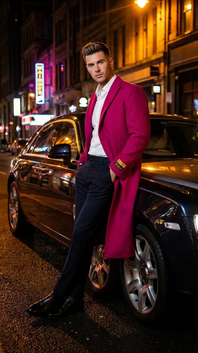Men’s Hot Pink Wool Blend Overcoat - Topcoat Carcoat Winter Fabric by USA Men's Outlet