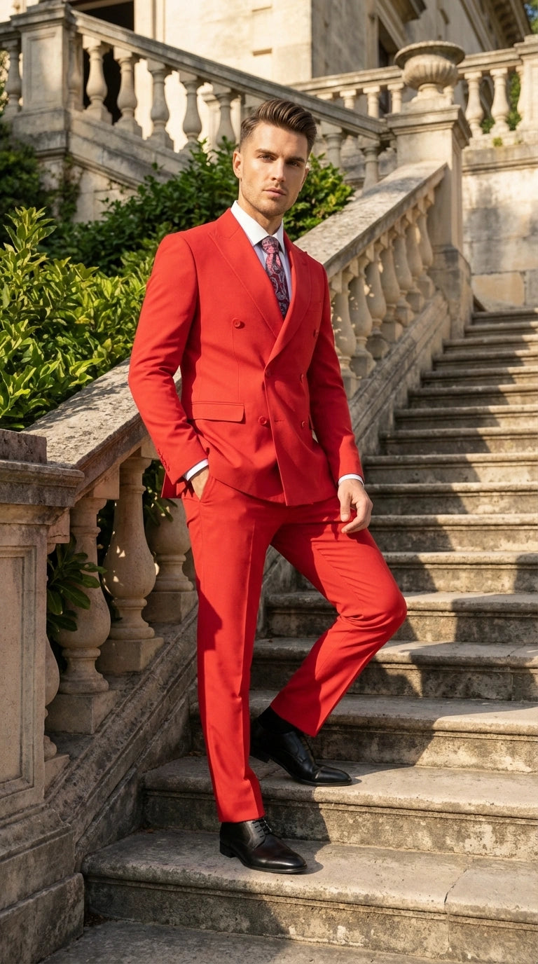 Vitali Red Double Breasted Suit – Men’s 2 Piece Formal Suit for Wedding, Prom and Special Events Modern Fit