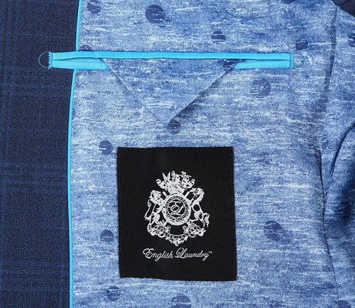 English Laundry 2-Piece Blue Plaid Wool Blend Slim Fit Dress Suit