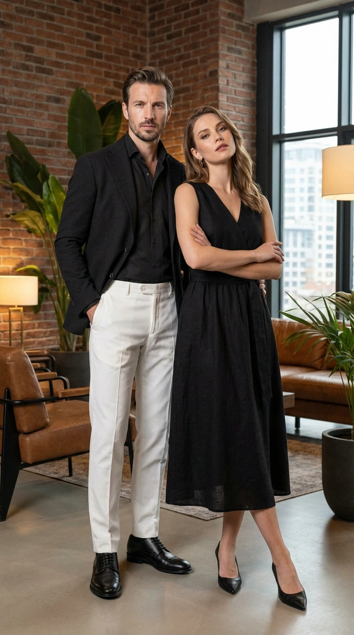 Men’s Black Seersucker Blazer – Textured Two-Button Notch Lapel Formal & Summer Sport Jacket in Black Tone-on-Tone Cotton Fabric