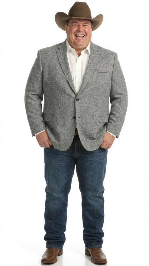 Men's Grey Tweed Herringbone Western Blazer Jacket  Style Look, Textured Formal Casual Sport Coat for Jeans