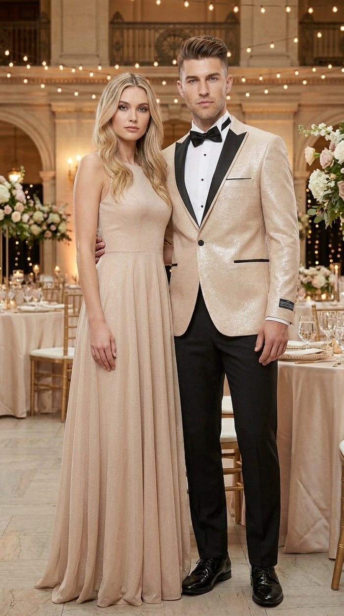 Men’s Gold Blazer with Black Lapel – Elegant Gold Formal Blazer Jacket for Wedding, Prom, Tuxedo in champagne Color