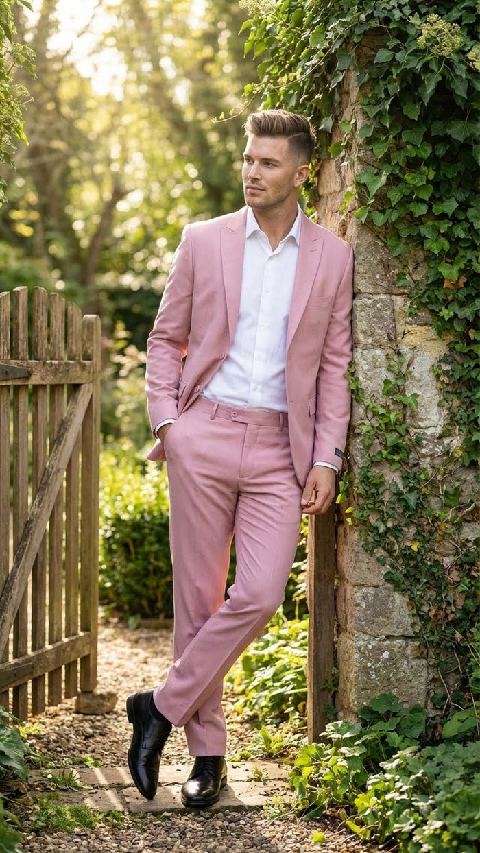 Vitali Brand Modern Fit Men’s Light Pink Formal Suit - Blush Color USA Men's Outlet