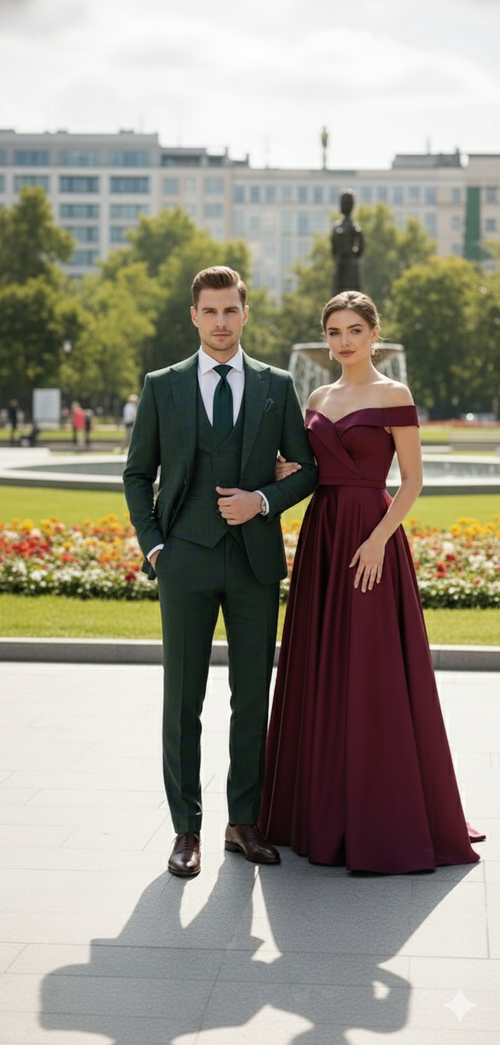 Men’s Green Plaid 3-Piece Suit – Classic Check Slim Fit Suit for Weddings, Church, and Formal By Rossiman