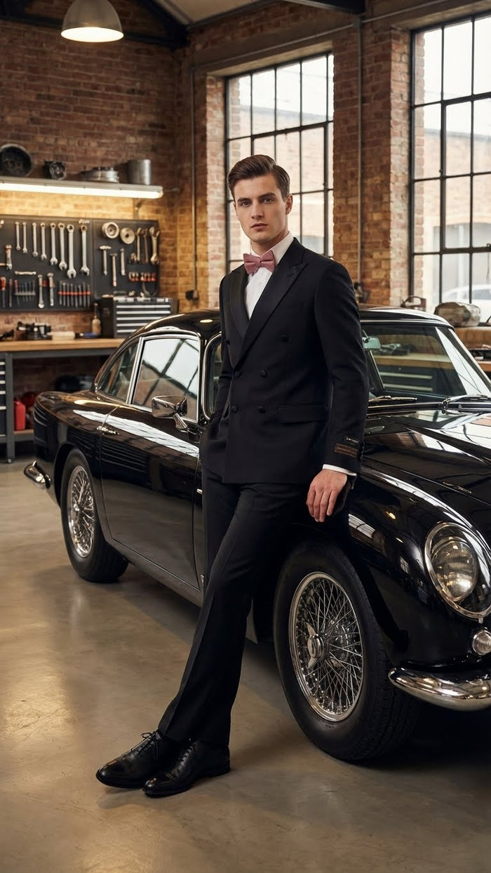 Tiglio Brand 100% Wool Super 150s Italian fabric Men’s Classic Black Double-Breasted Tuxedo with Satin Peak Lapel - Formal Wedding & Gala Suit Set USA Men's Outlet