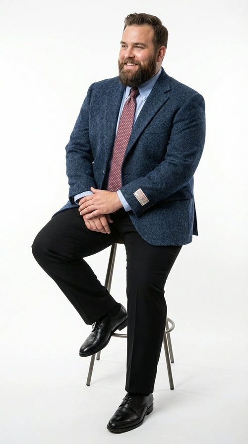 Mens Light Blue Tweed Blazer Sport Coat – Classic Herringbone Jacket Formal Business Casual Smart Outerwear in indigo cobalt blue