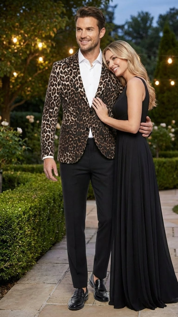 Men’s Leopard Print Blazer - Slim Fit Statement Jacket for Evening, Party, and Fashion Wear by USA Men's Outlet