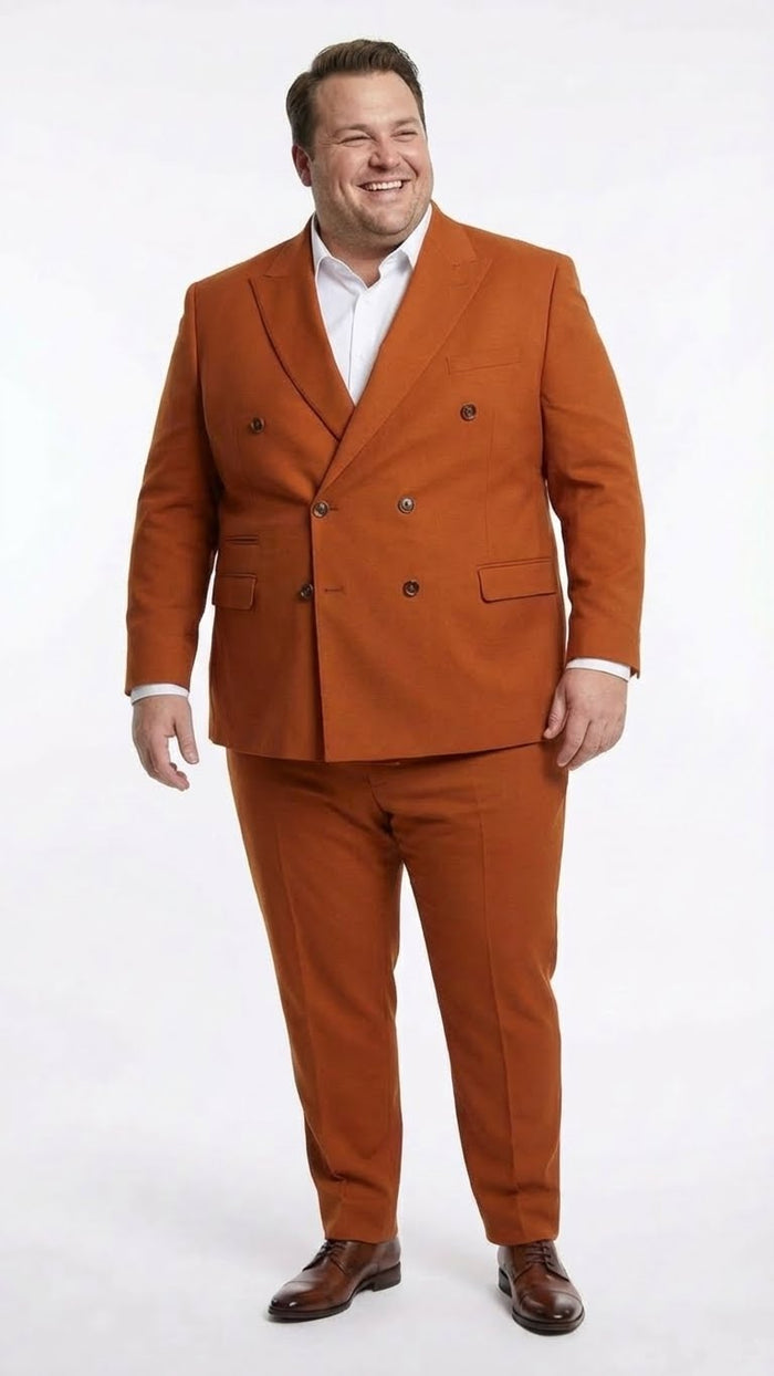 Vitali Brand Men’s Burnt Orange Double Breasted Suit - in Rust Brick Copper Color USA Men's Outlet