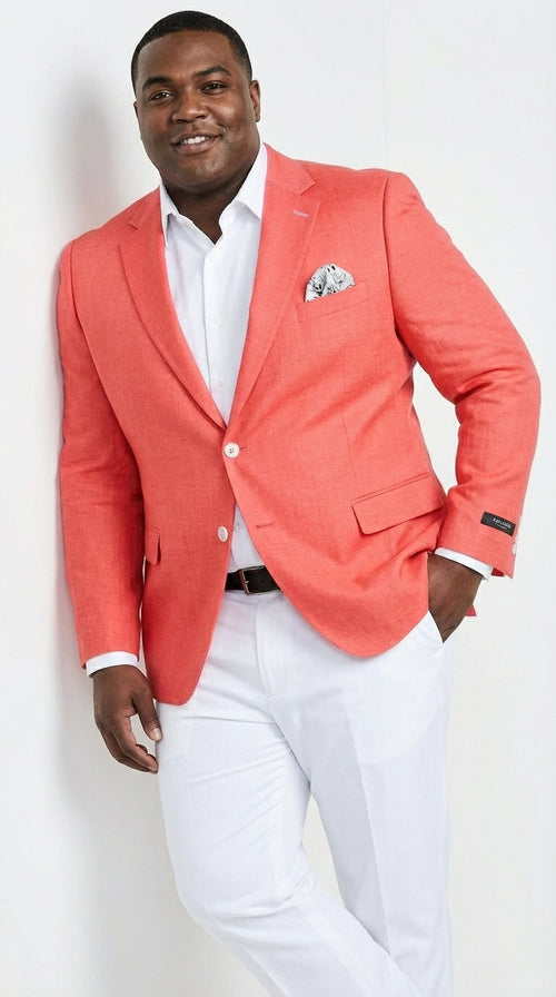 Mens Coral Linen Blazer Sport Coat – Lightweight Summer Linen Jacket for Wedding, Beach Events, Business Casual in Salmon Color