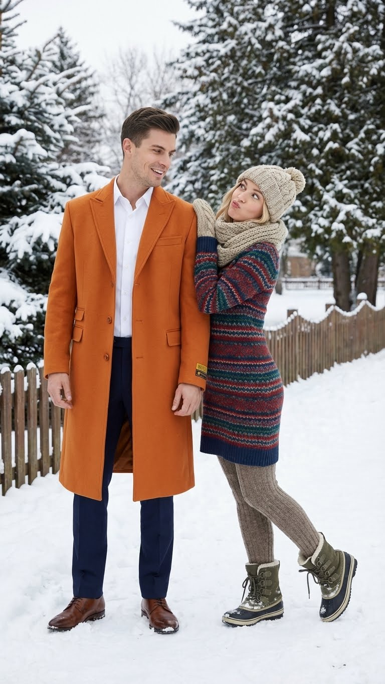 Men’s Orange - Rust Wool Blend Long Overcoat - Topcoat Carcoat Topcoat by USA Men's Outlet