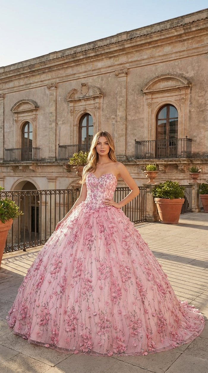 Layla K LK190 3D Floral Strapless Corset Quinceanera Ball Gown