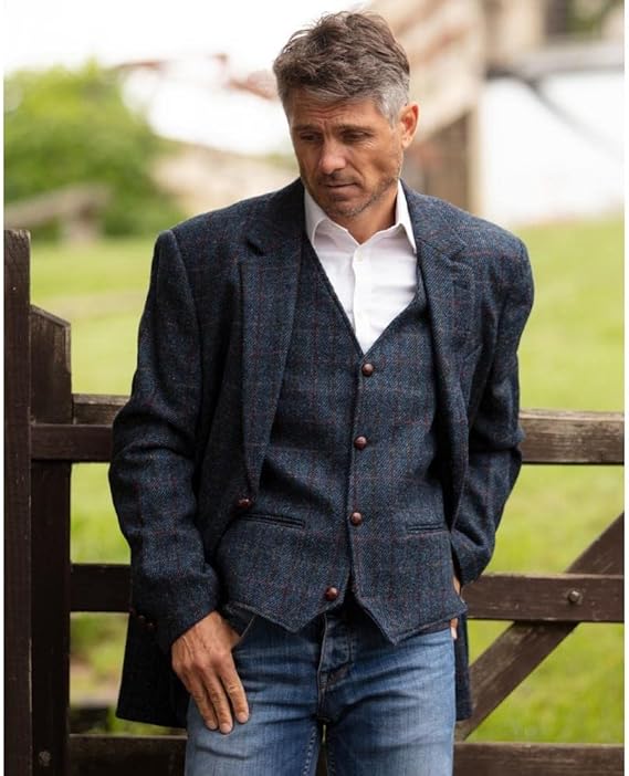 Walker and Hawkes Harris Tweed Blakemore Blazer for Men - Hand-Woven Wool Tweed Jacket with Polyester Lining, Regular Fit USA Men's Outlet