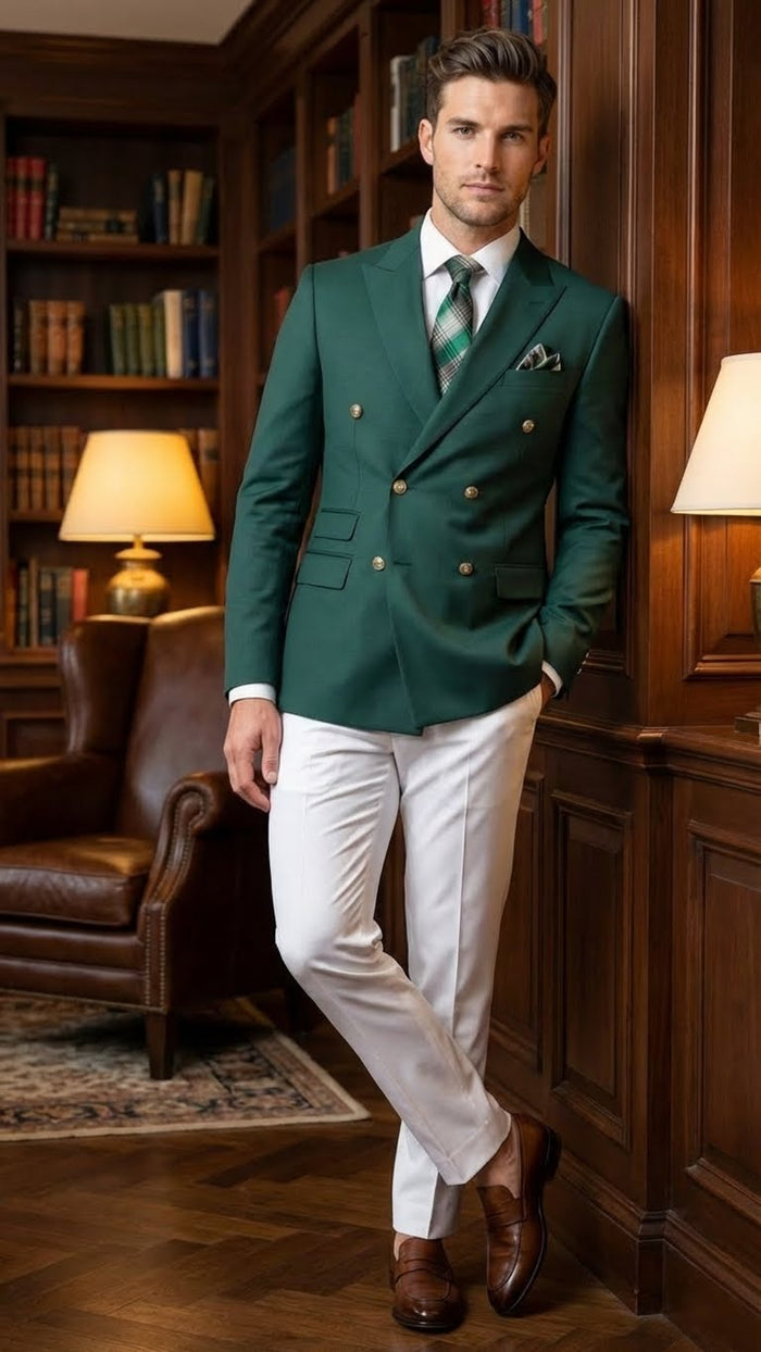 Men’s Dark Green Double Breasted Blazer - Hunter Olive Green Sport Jacket coat by USA Men's Outlet