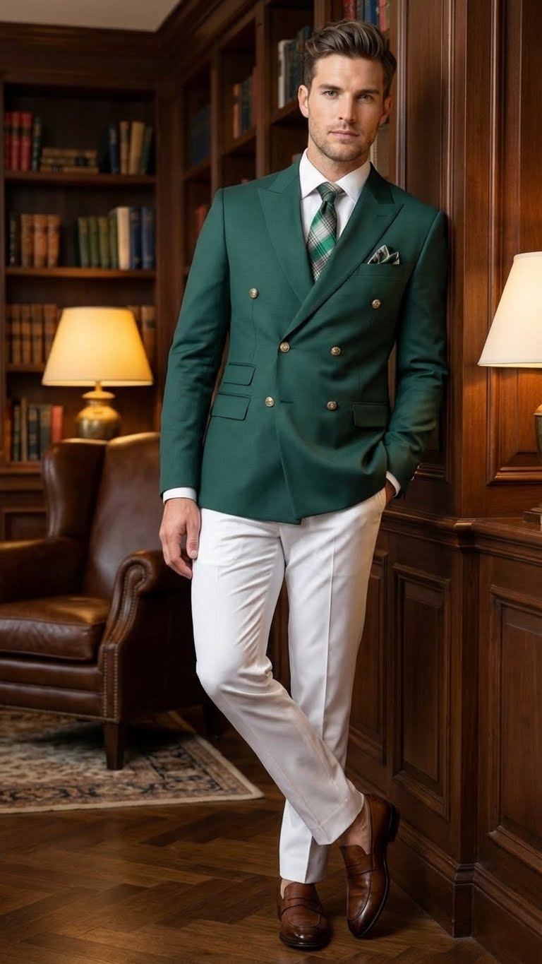 Men’s Dark Green Double Breasted Blazer - Hunter Olive Green Sport Jacket coat by USA Men's Outlet