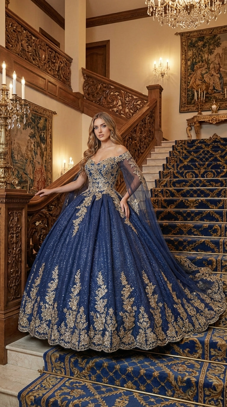 Layla K LK221 Cape Sleeves Corset Embroidered Quinceañera Ball Gown