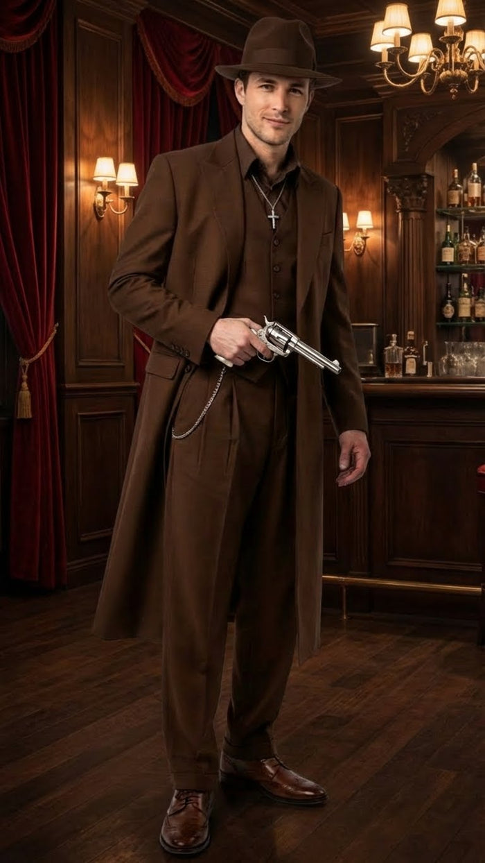 Men’s Brown 1920s Zoot Suit - Long Gangster Mafia Suit Vintage Three-Piece Costume Set Pachuco Style USA Men's Outlet